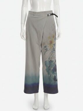 Christian Dior Women Gray Wrap Wide-Leg Floral Denim Jeans Pants Size 8